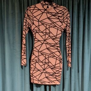 Windsor Nude Geometric Long Sleeve Bodycon Dress
